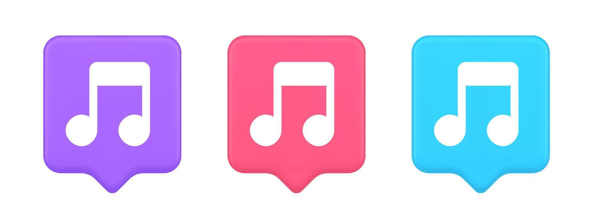 Music note audio sound button audio sound listening production 3d realistic speech bubble icon vector