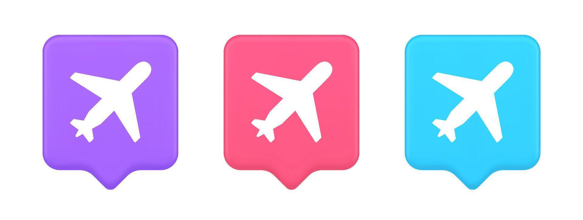 Airplane plane travel button flying vehicle commercial jet navigation 3d realistic speech bubble icon vector