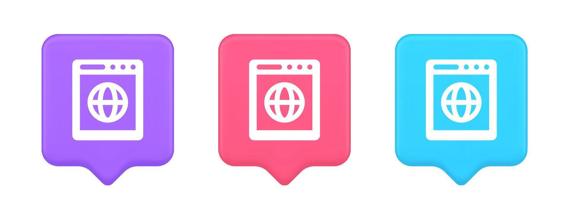 Internet browser global wireless connection button cyberspace virtual networking 3d speech bubble icon vector
