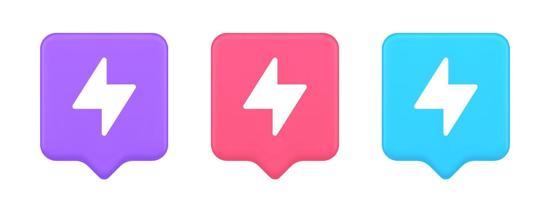 Charge power lightning button electricity thunderbolt arrow 3d realistic speech bubble icon vector