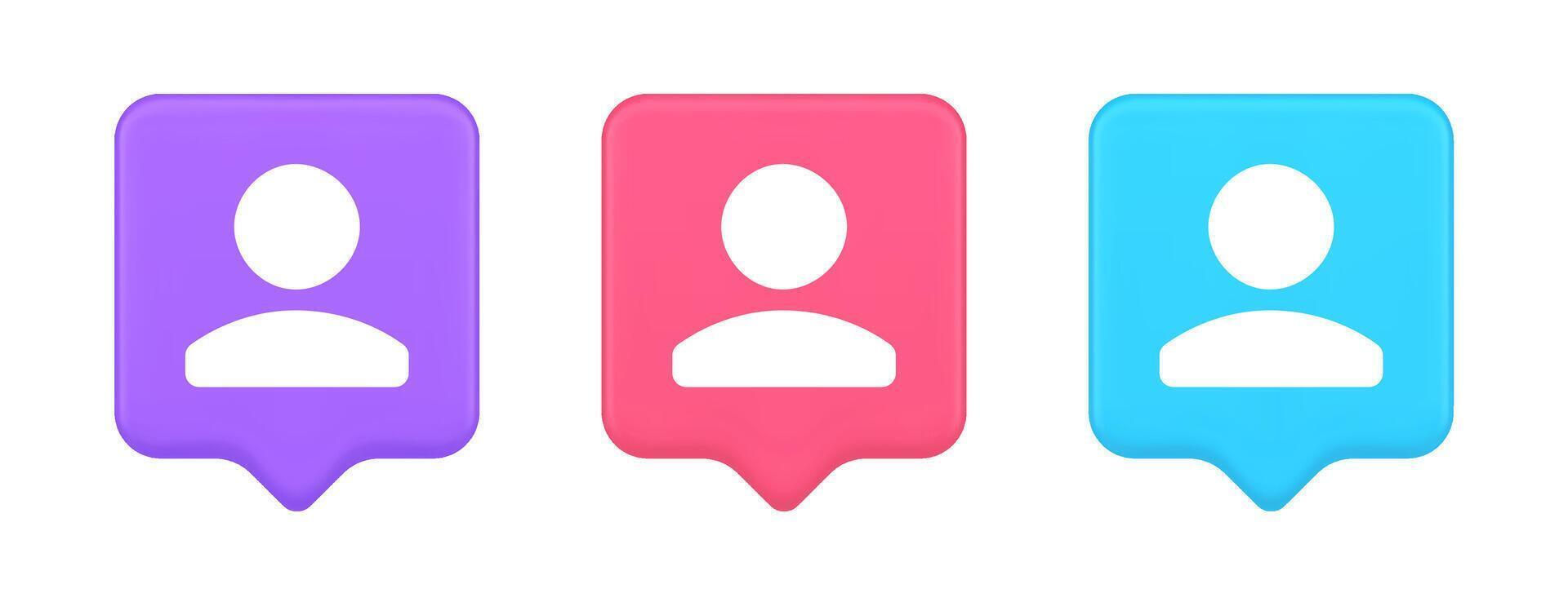 User person human contact button cyberspace account information web app 3d realistic speech bubble icon vector