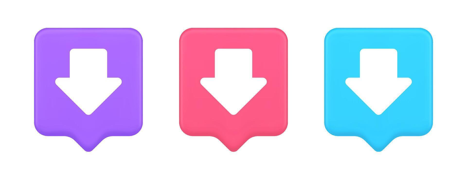 Arrow down button keyboard navigation pointer cyberspace downloading web app 3d speech bubble icon vector