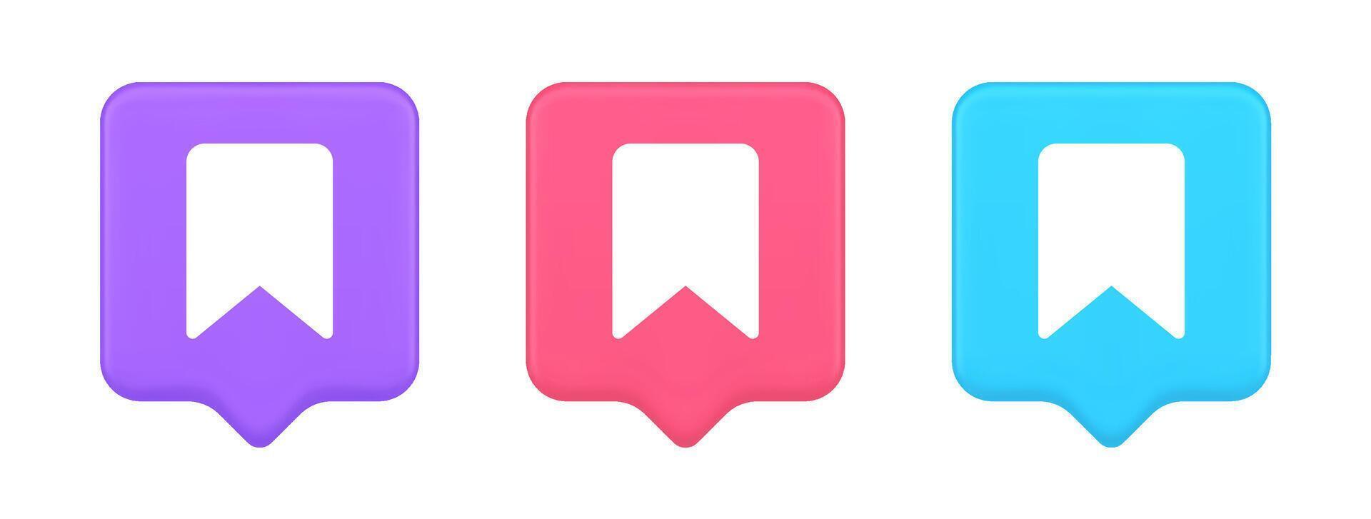 Bookmark tag flag button book reading document learning remember web app 3d realistic speech bubble icon vector