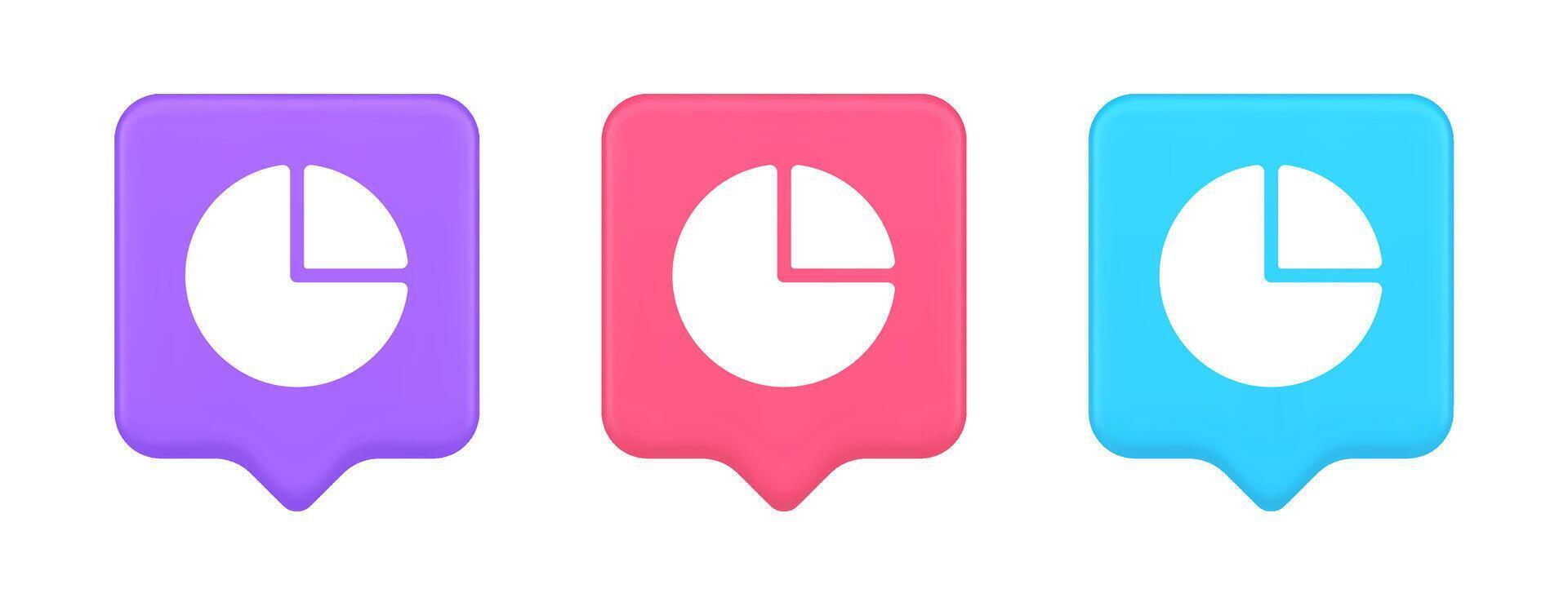 Diagram pie circle chart piece section 3d realistic speech bubble icon vector