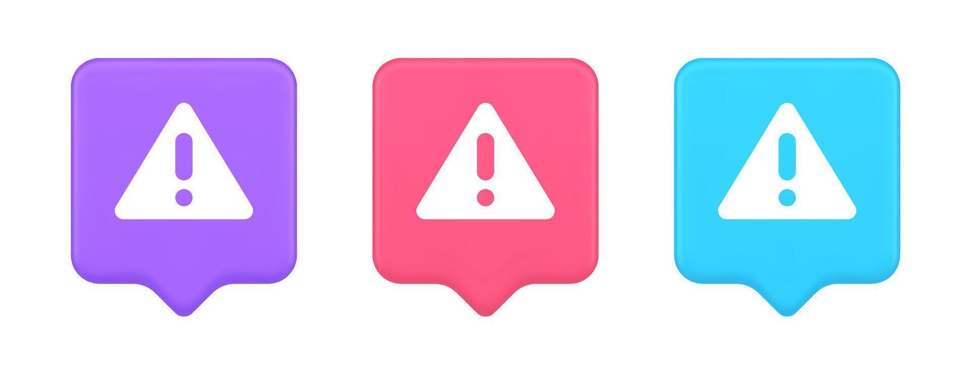 Exclamation point triangle button attention advice mark important information 3d speech bubble icon vector