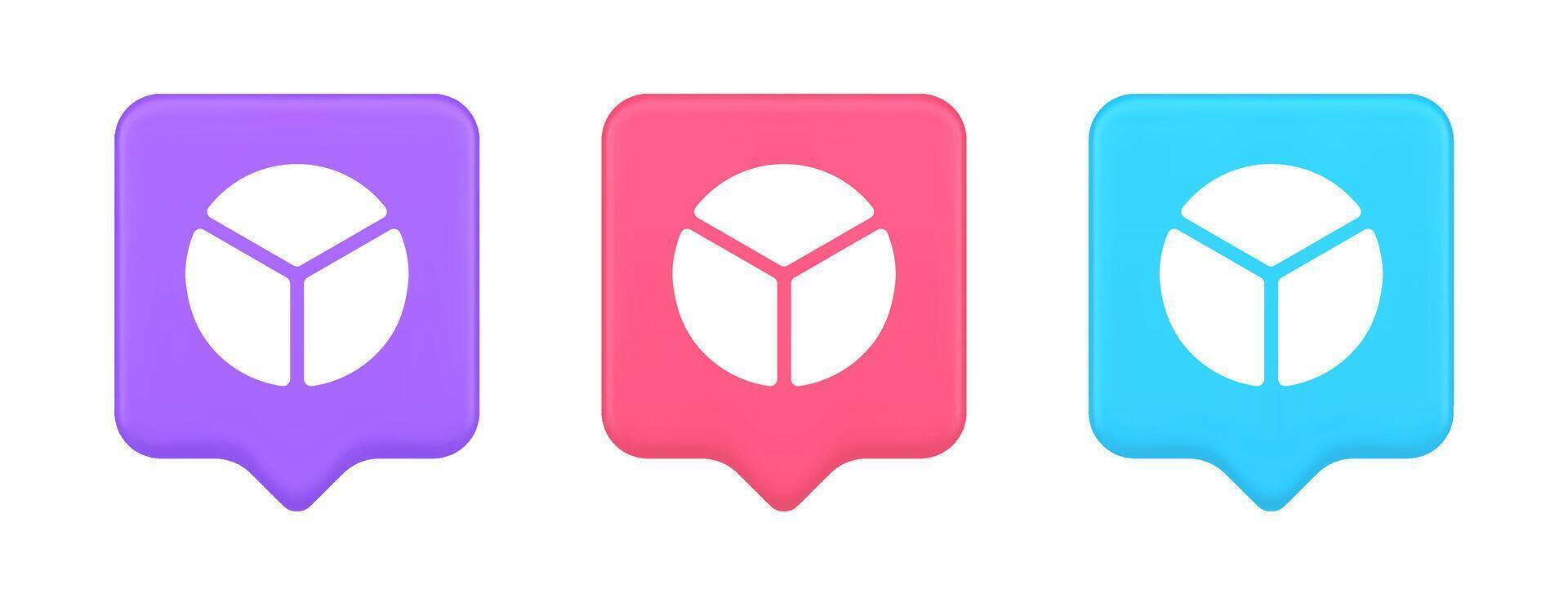 Chart pie three section button financial presentation business analyzing web app 3d speech bubble icon vector