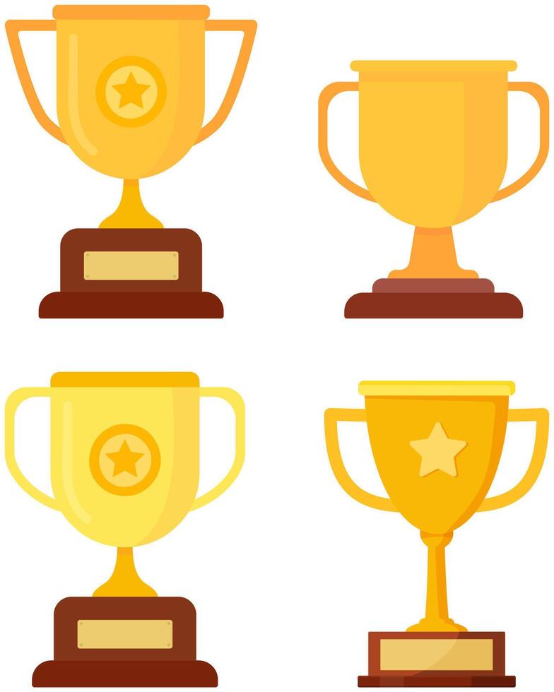 A flat style golden trophy cup set isolated on white background vector