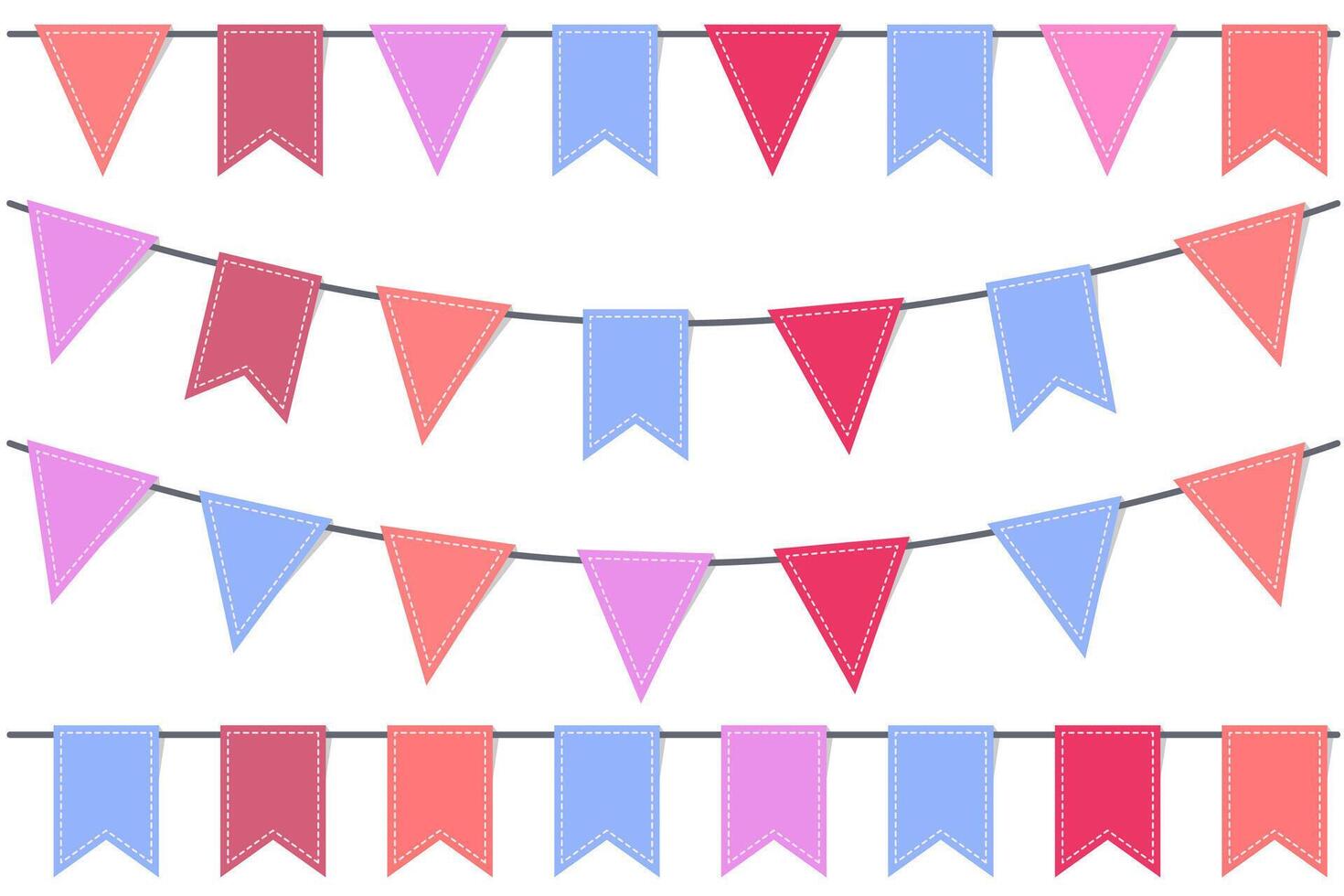 Colorful party with bunting flags flat isolated on white background. vector