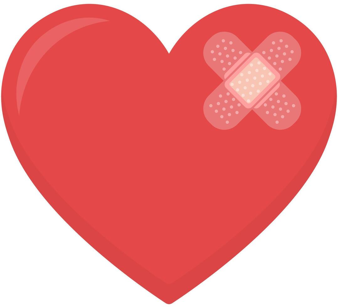 Heart with plaster flat illustration isolated on white background. vector