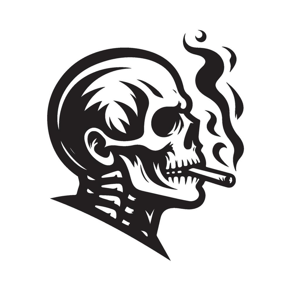 Silhouette of a Skeleton Smoking vector