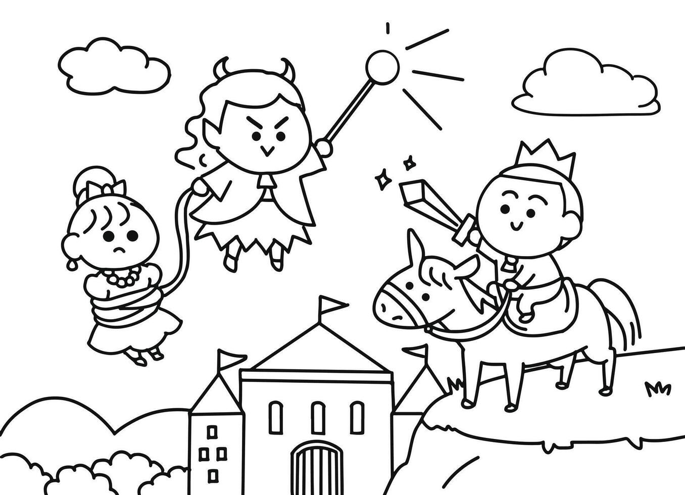 The prince is fighting with the witch. vector