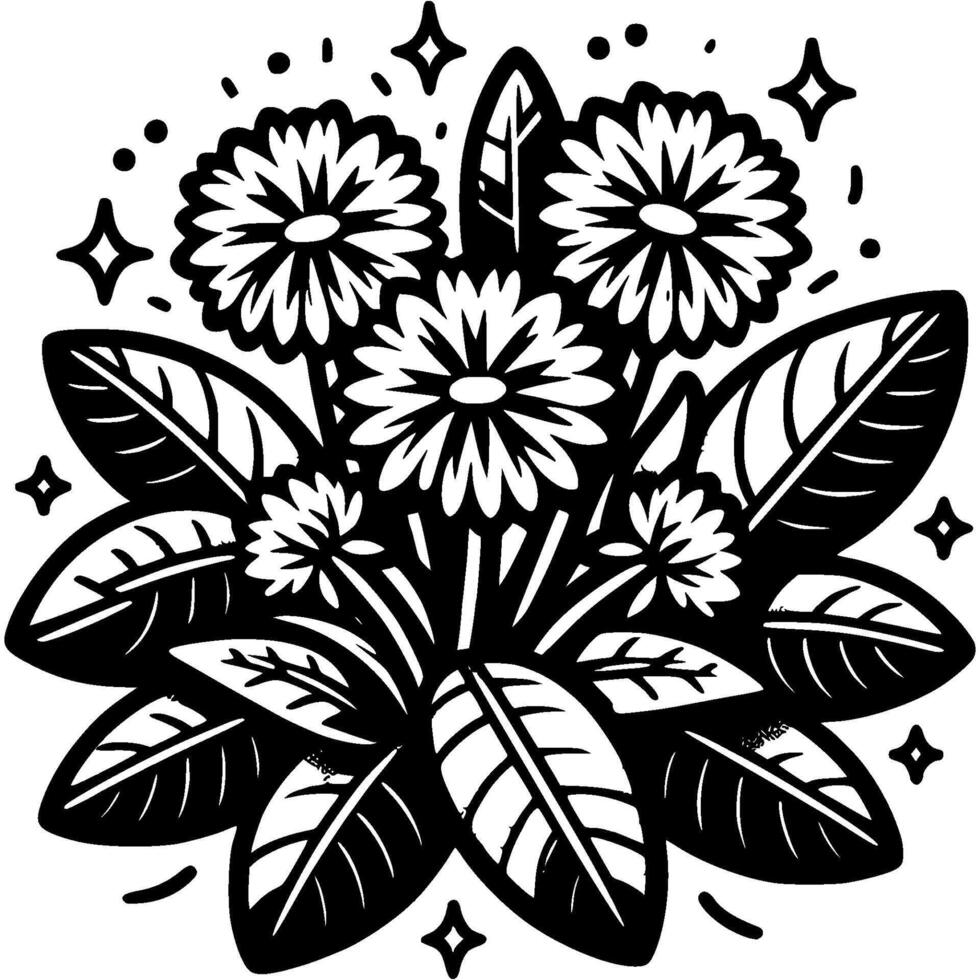Blooming dandelion bush in monochrome. Fresh summer plants, unpretentious weed. Simple minimalistic in black ink drawing on white background vector