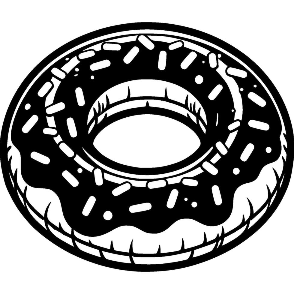 Donuts shaped inflatable lifebuoy in monochrome. Funny baby beach accessory. Simple minimalistic in black ink drawing on white background vector