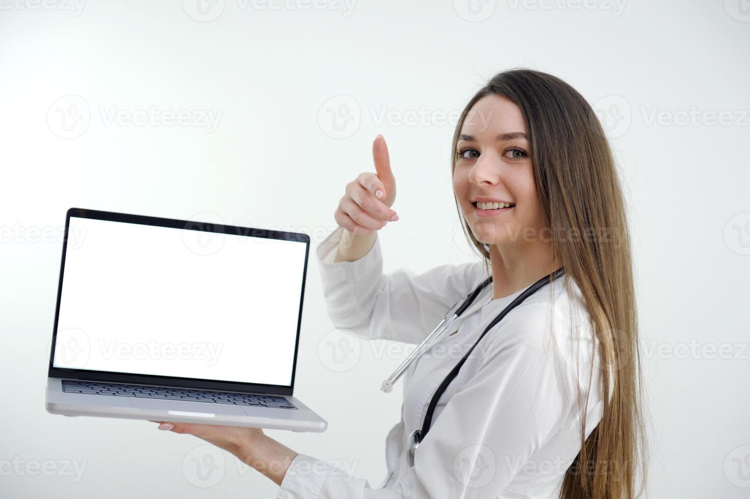 A female doctor working isolated on white background photo
