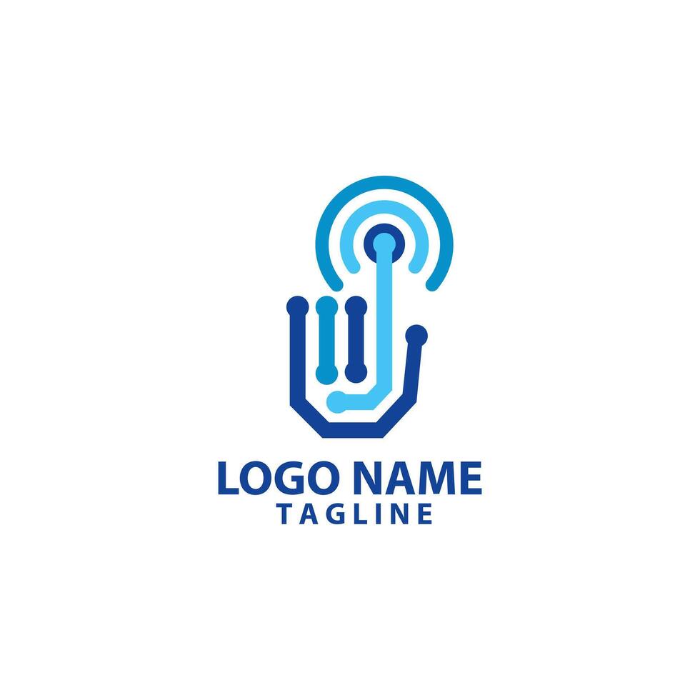 hand touch technology logo design vector