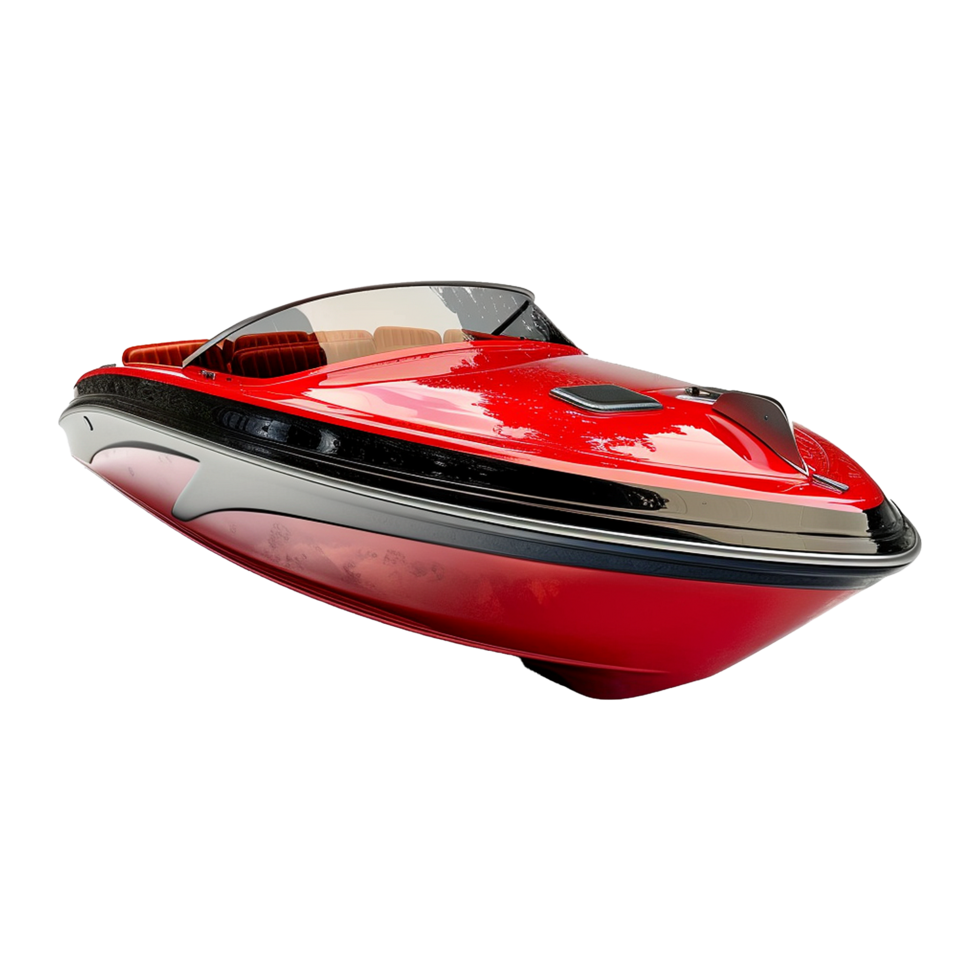 Red and black motor boat isolated on transparent background png