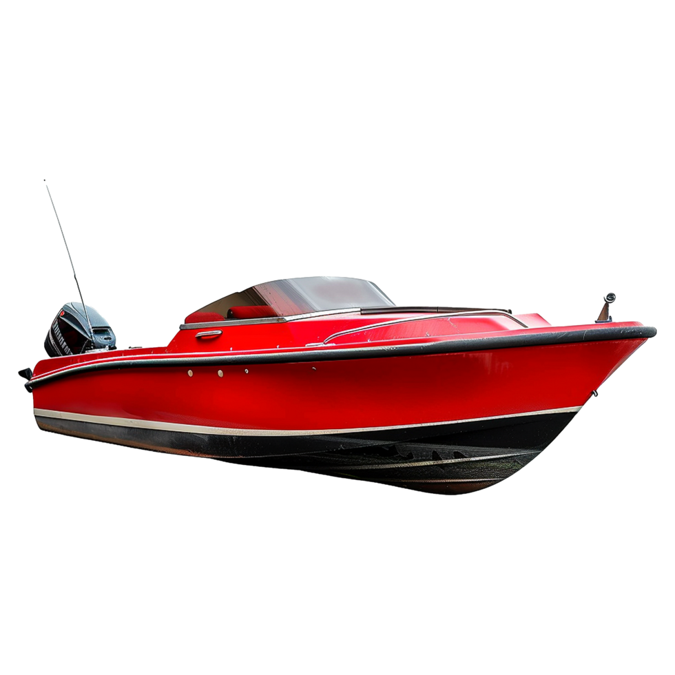 Red and black motor boat isolated on transparent background png