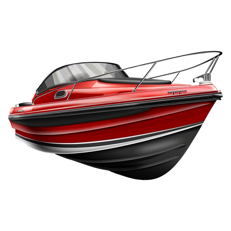 Red and black motor boat isolated on transparent background png
