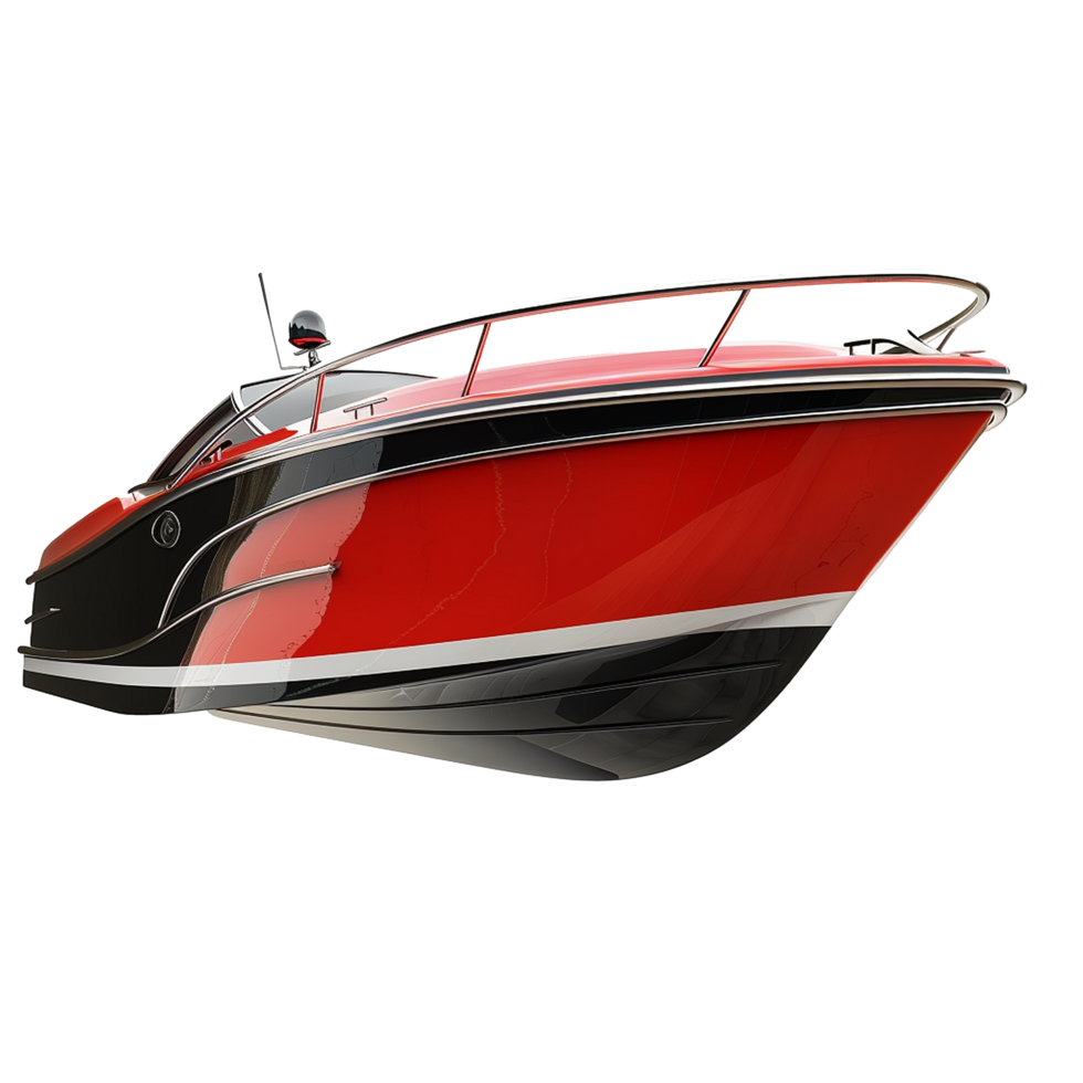 Red and black motor boat isolated on transparent background png