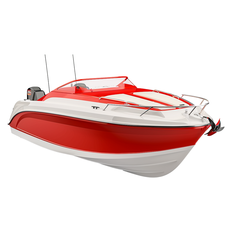 Red and black motor boat isolated on transparent background png