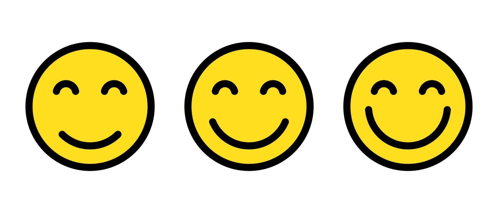 Smile face emoji icon set in flat design. Happy emoticon facial concept vector