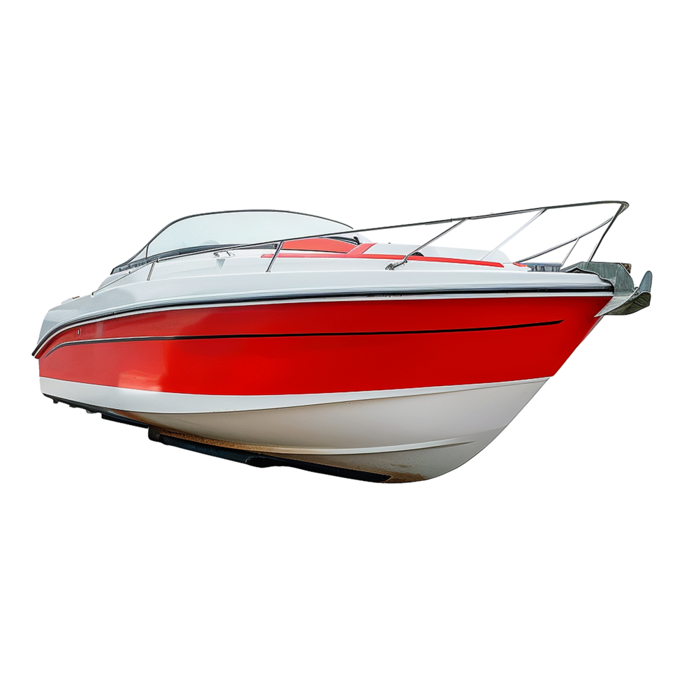 Red and black motor boat isolated on transparent background png