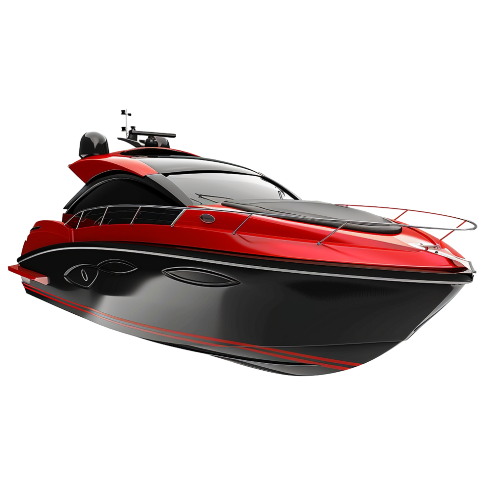 Red and black motor boat isolated on transparent background png
