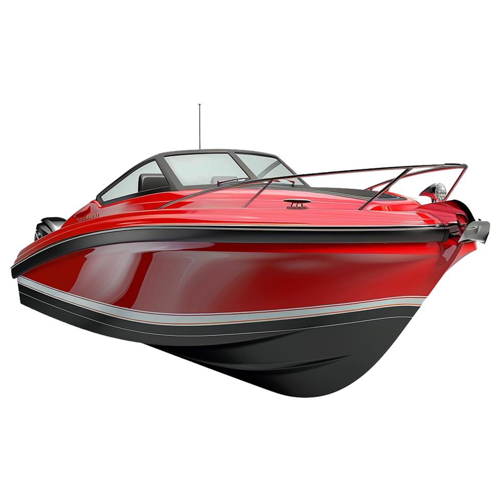 Red and black motor boat isolated on transparent background png
