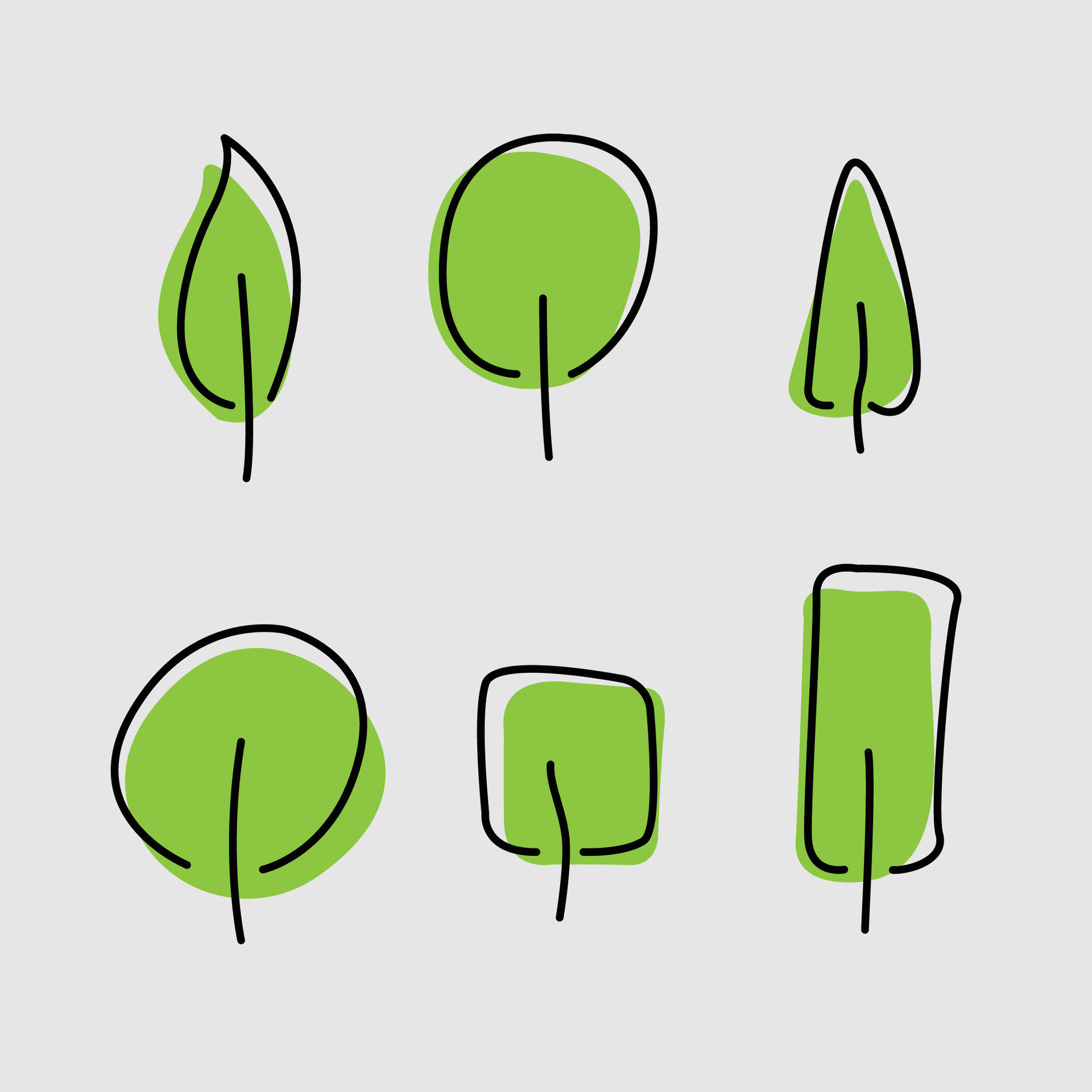 six set of green cute trees drawing 45980641 Vector Art at Vecteezy