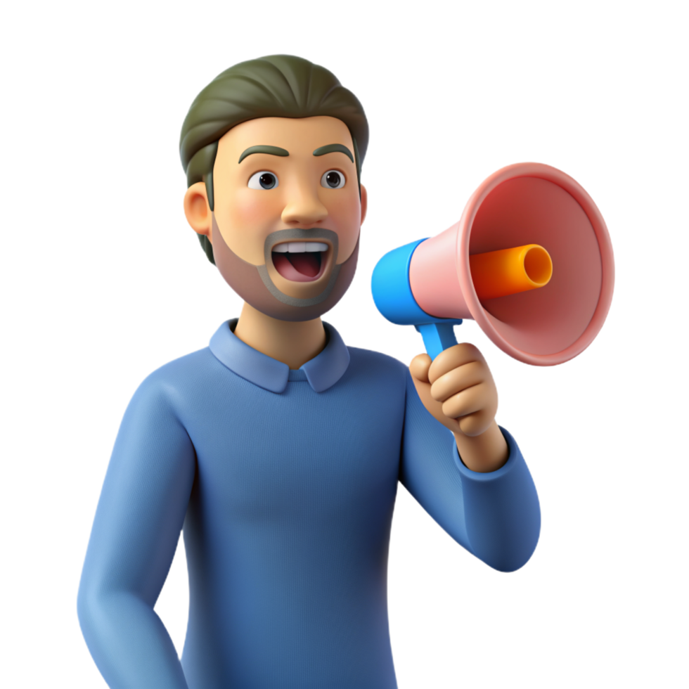 Man with Megaphone 3d Character png
