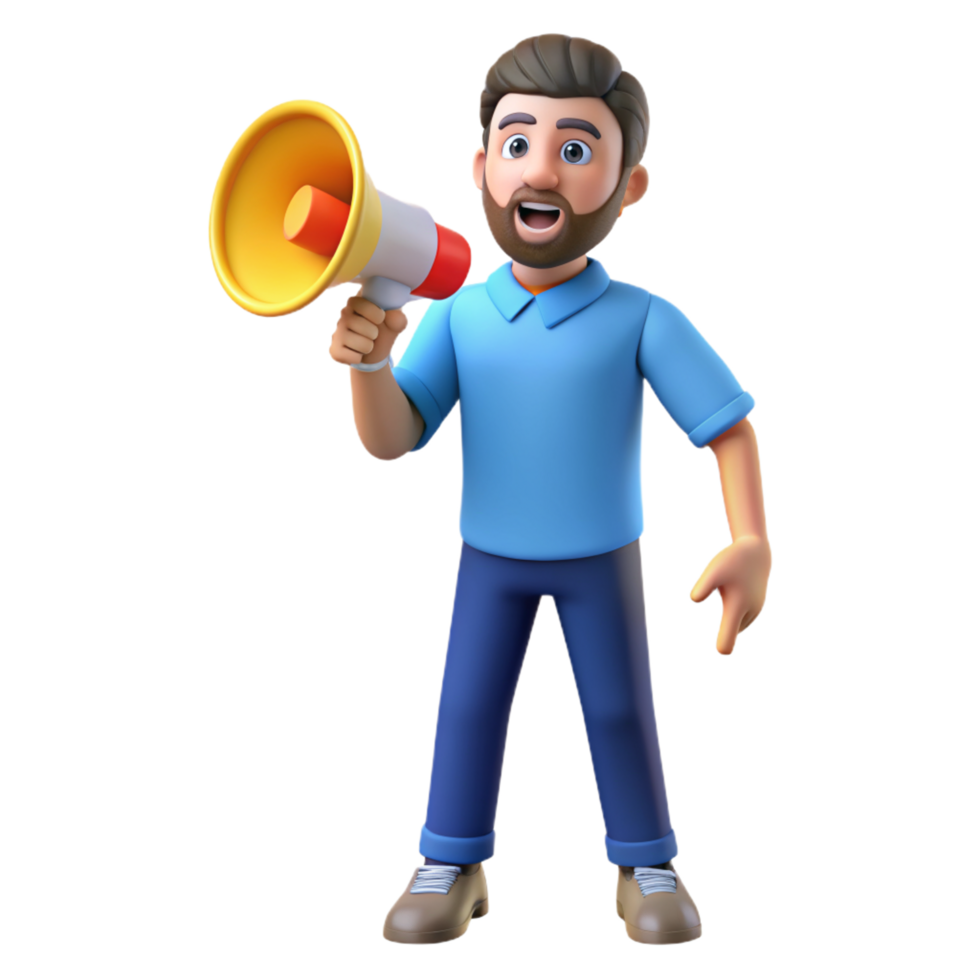 Man with Megaphone 3d Render png