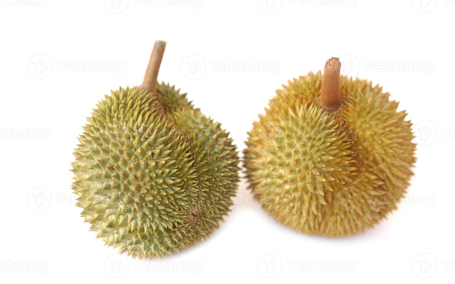 Durian fruits, isolated on white background. Concept, Tropical and seasonal fruit in Thailand. Agriculture crops. There are different breeds in Thailand. King of fruits. photo