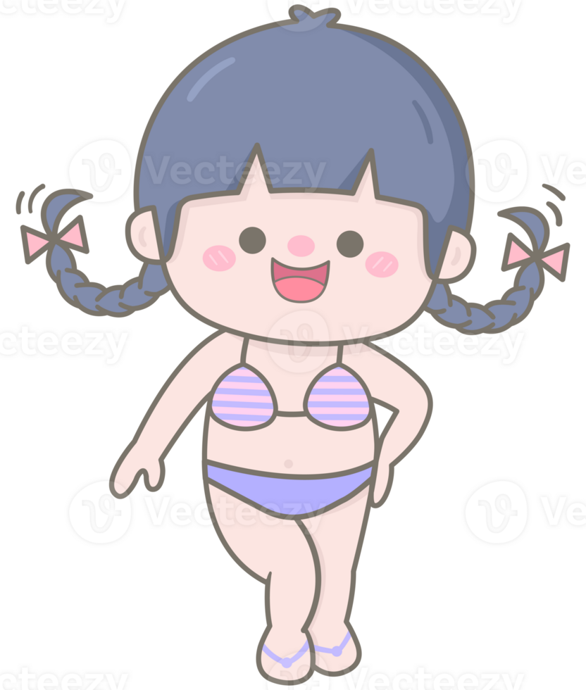 Kid hand drawn cute colorful happy bikini day bikini pigtails girl png