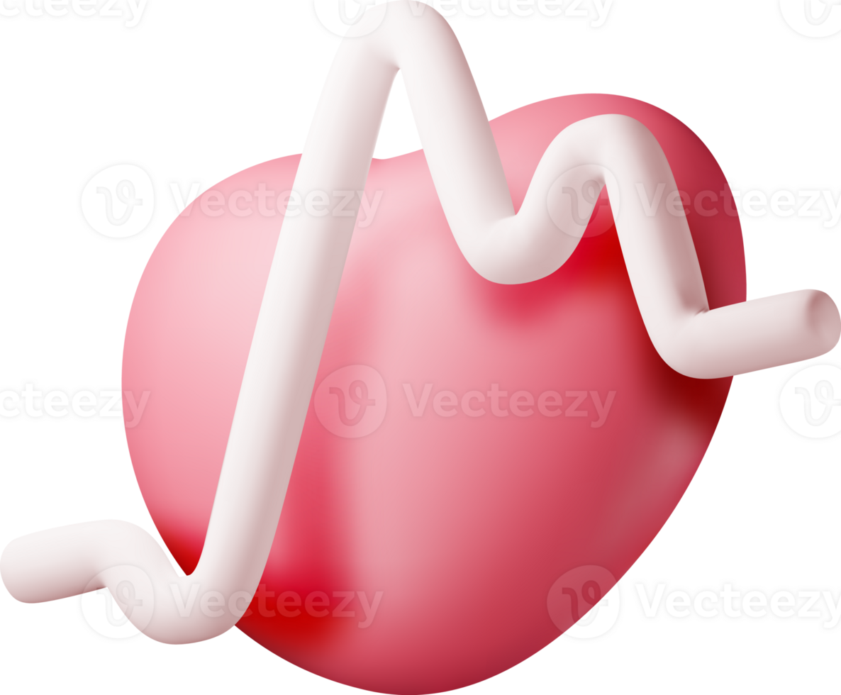 3d red heart with pulse line png