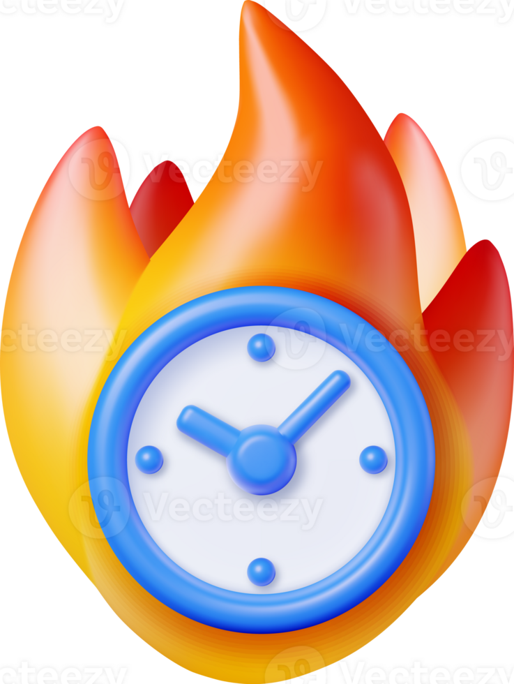 3D alarm clock in fire png