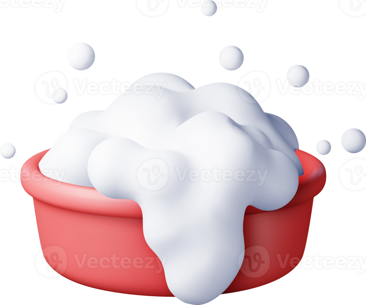 3d plastic basin with soapy foam and bubbles png