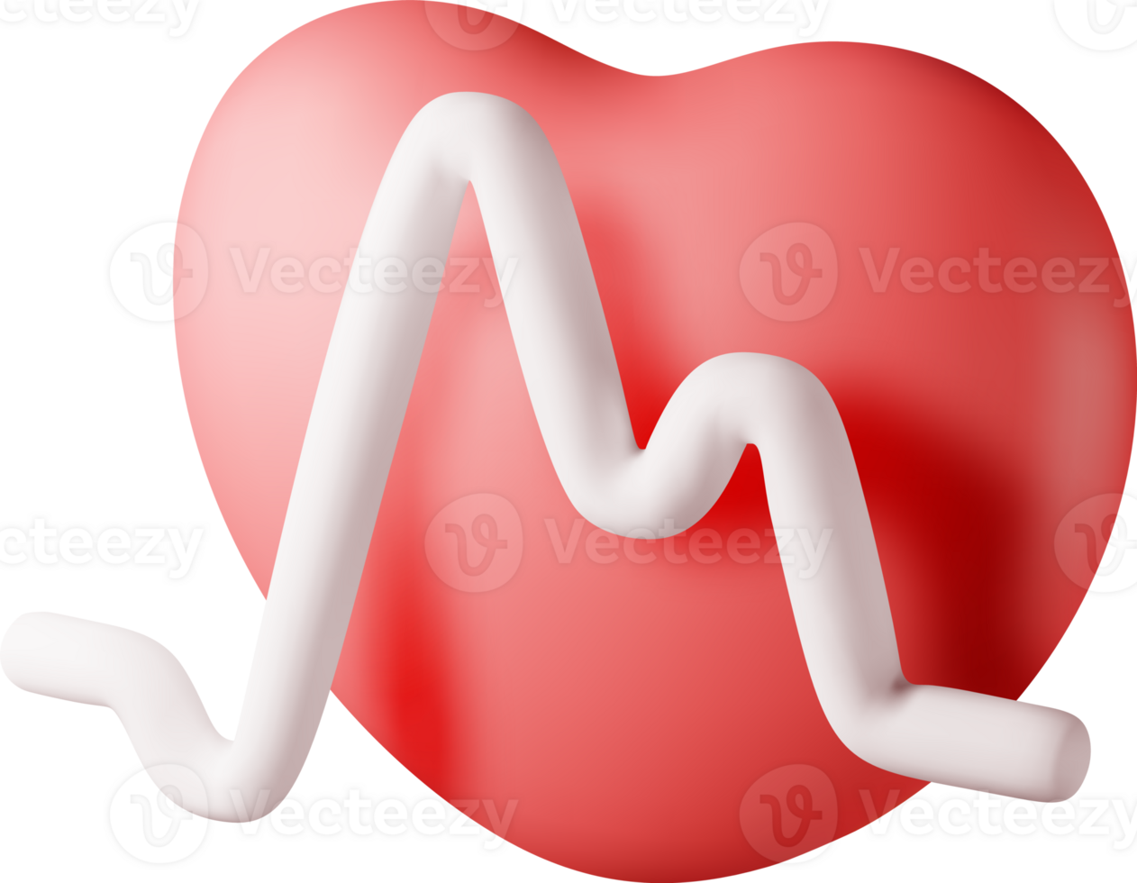 3d red heart with pulse line png
