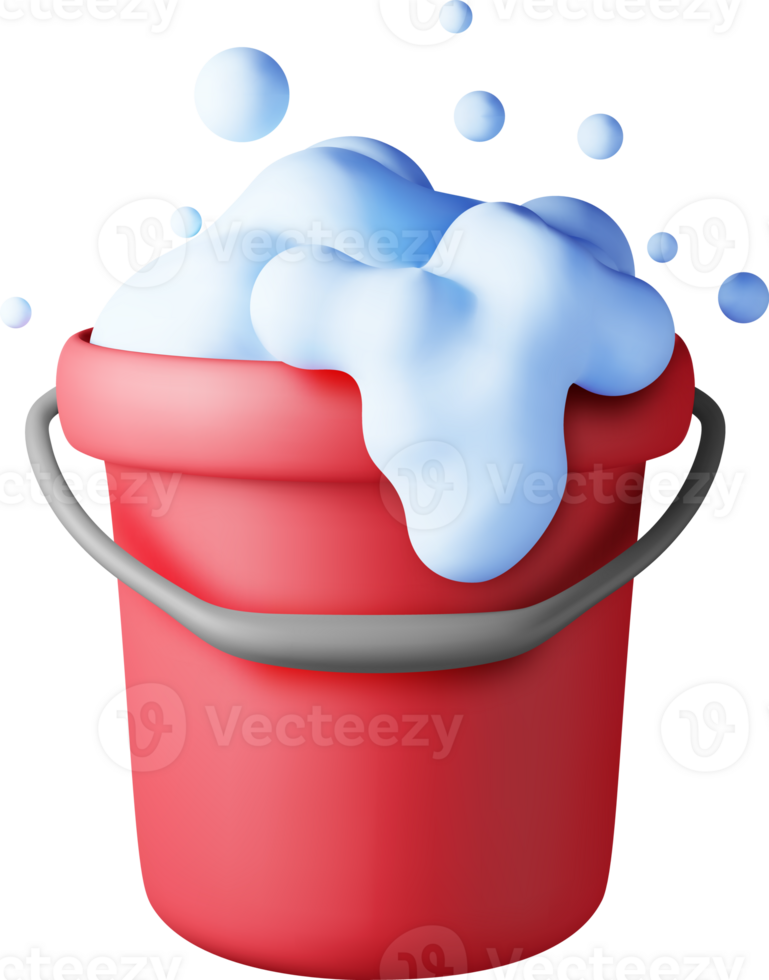 3d plastic bucket with soapy foam and bubbles png