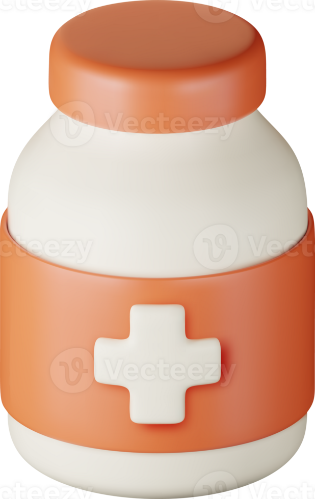3D plastic bottle full of pills png