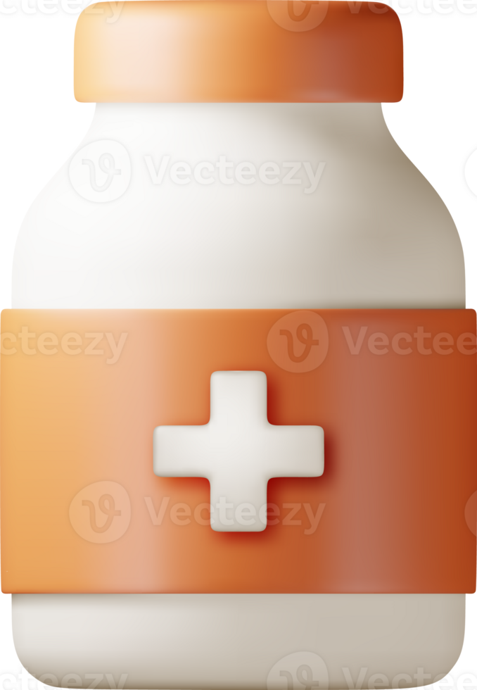 3D plastic bottle full of pills png