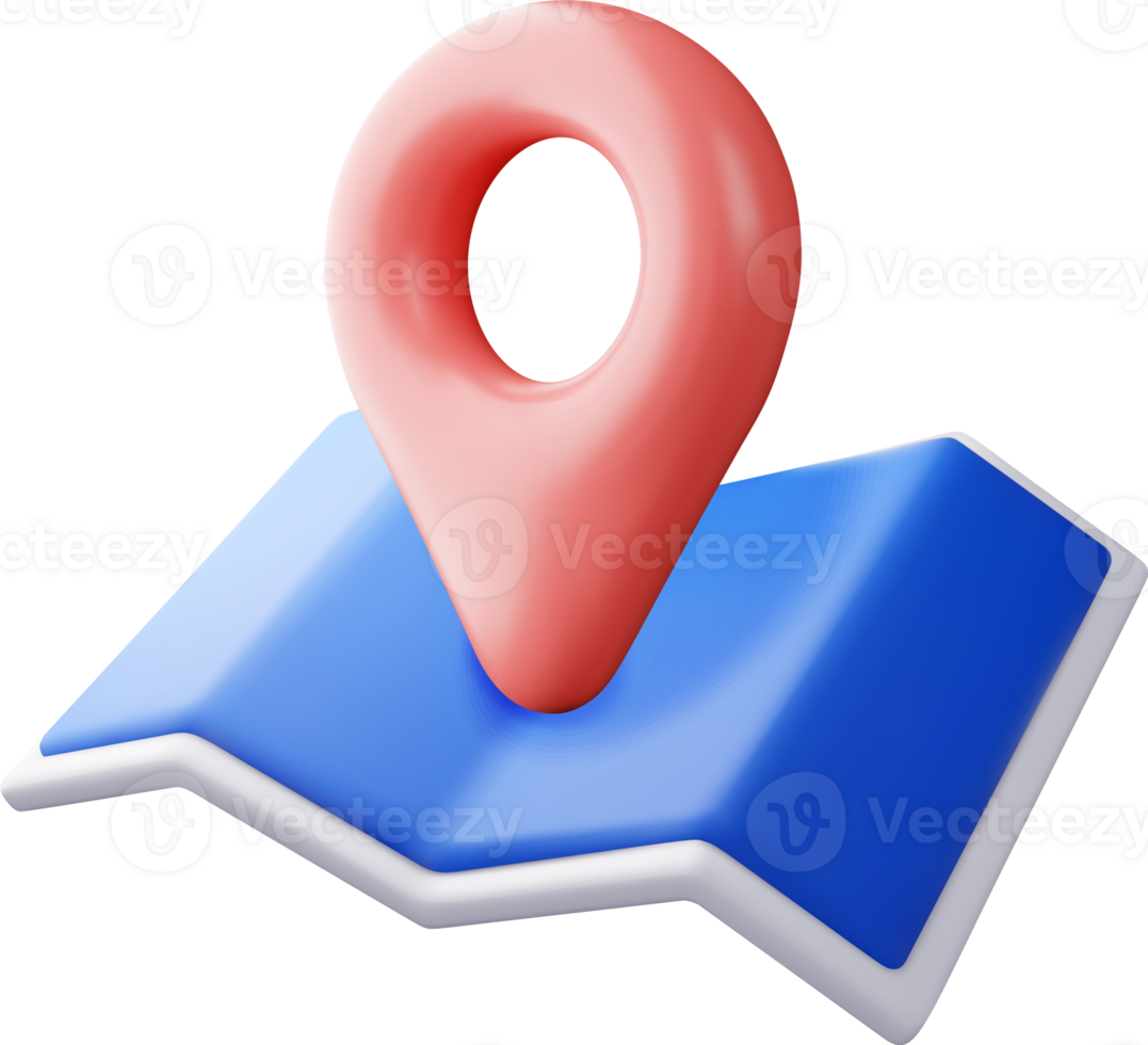 3D cartoon folded map with location pin png