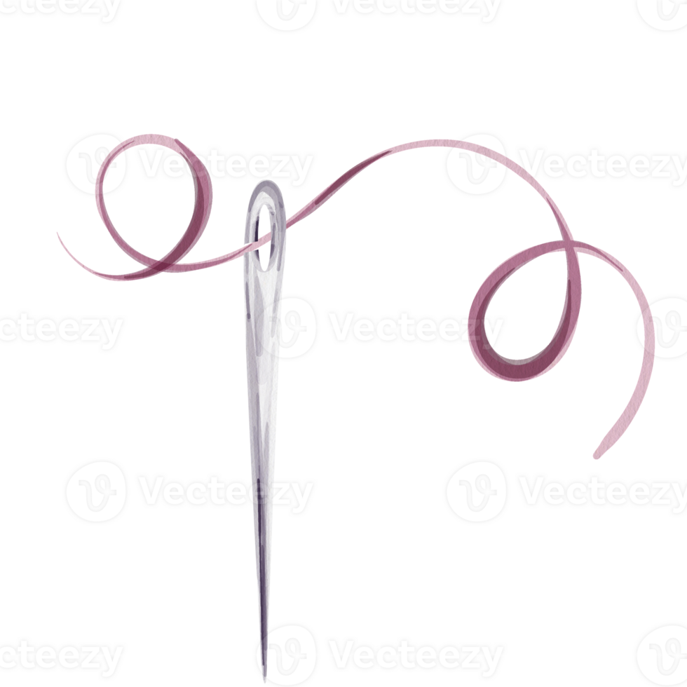 Watercolor vintage needle with thread, isolated. Sewing fashion, retro style for stitch, dressmaker, hobby and craft png
