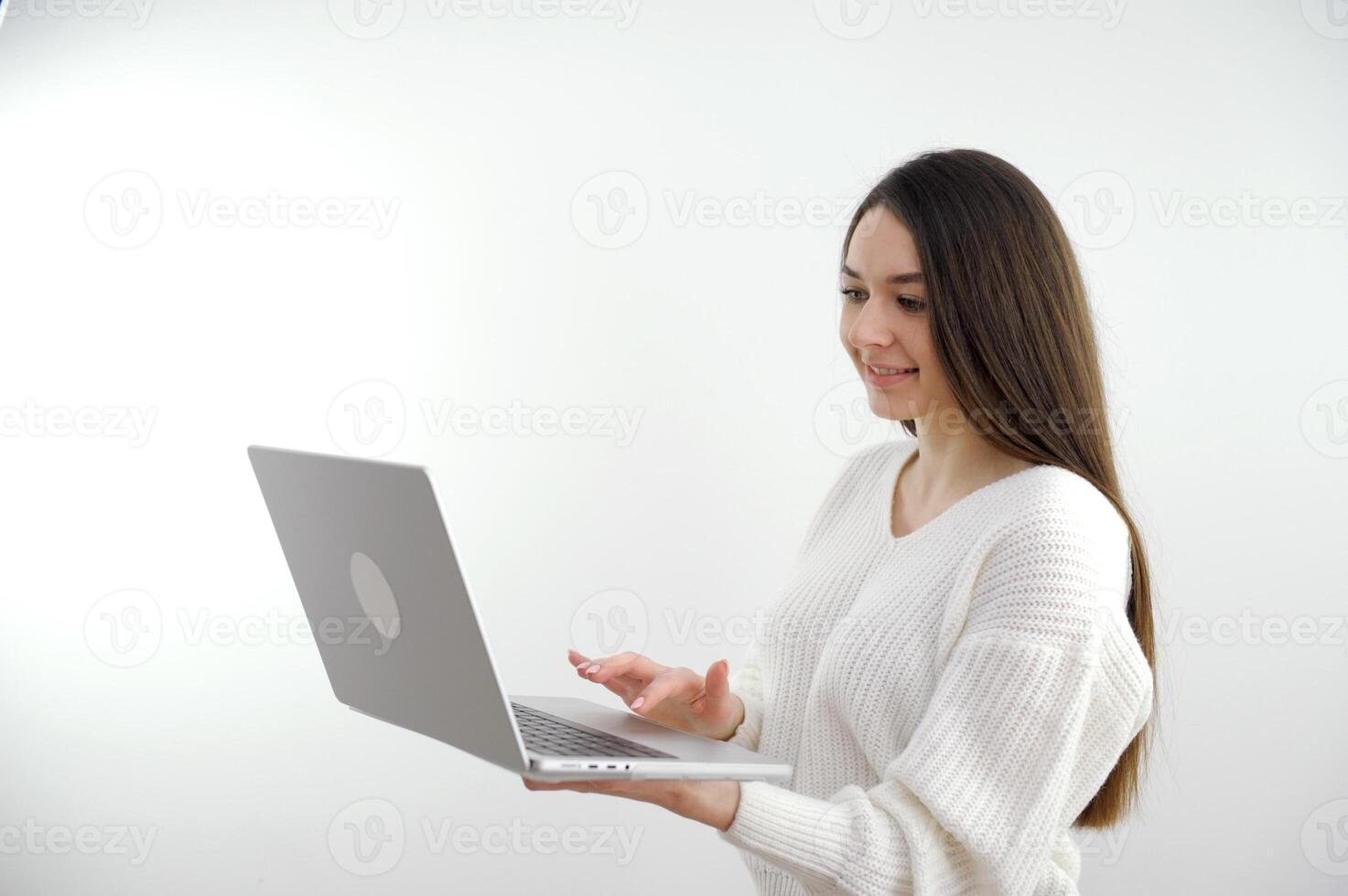 Close up portrait of young adult sexy and sensuality pretty blonde business woman in office photo