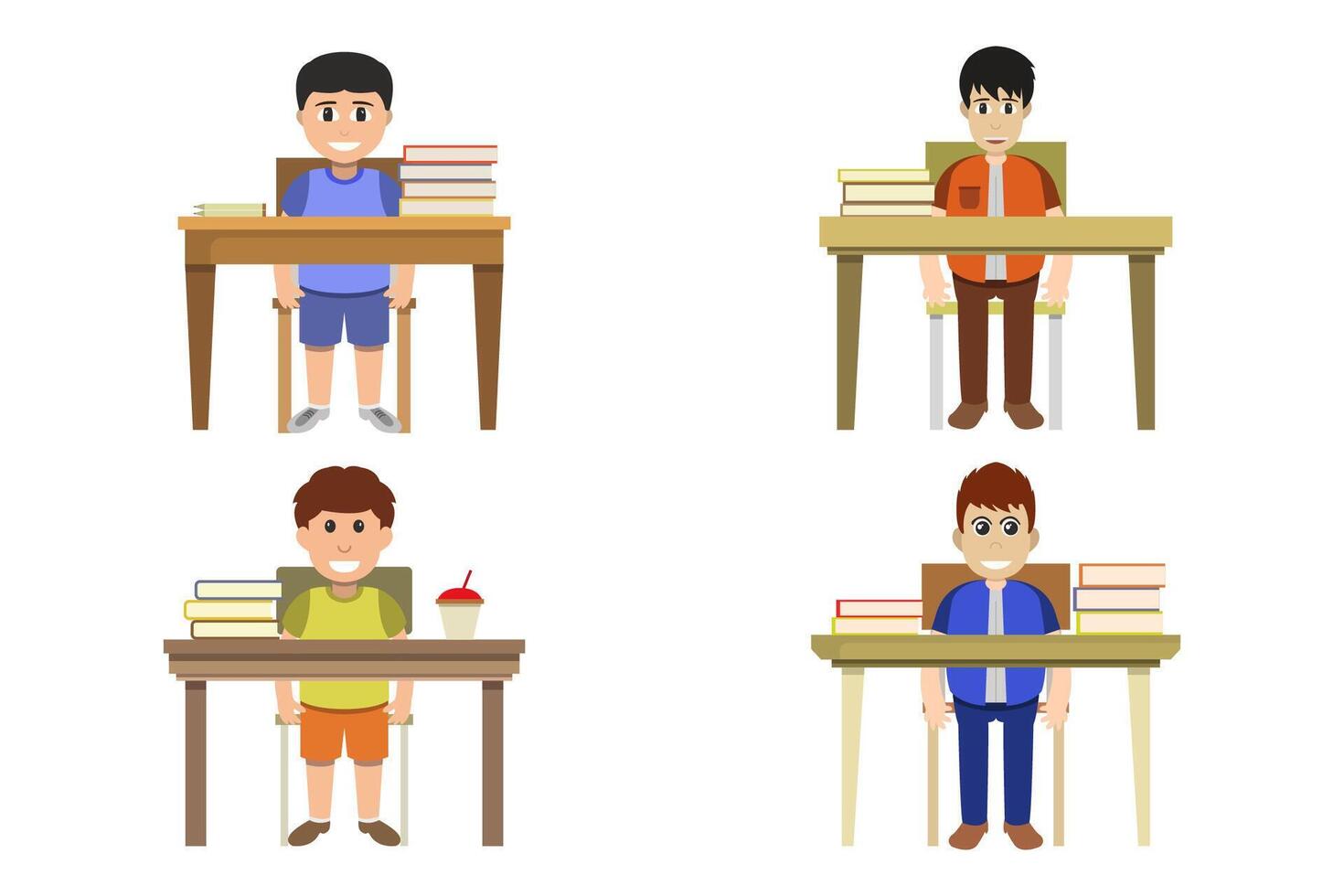Student boy in school desk on white background vector