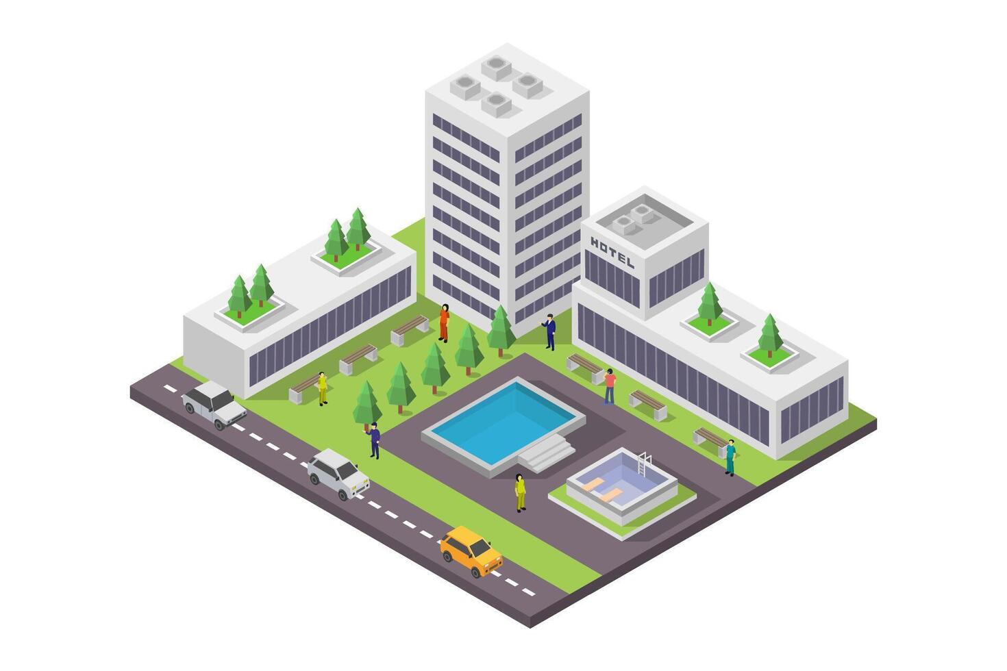 Isometric hotel on white background vector