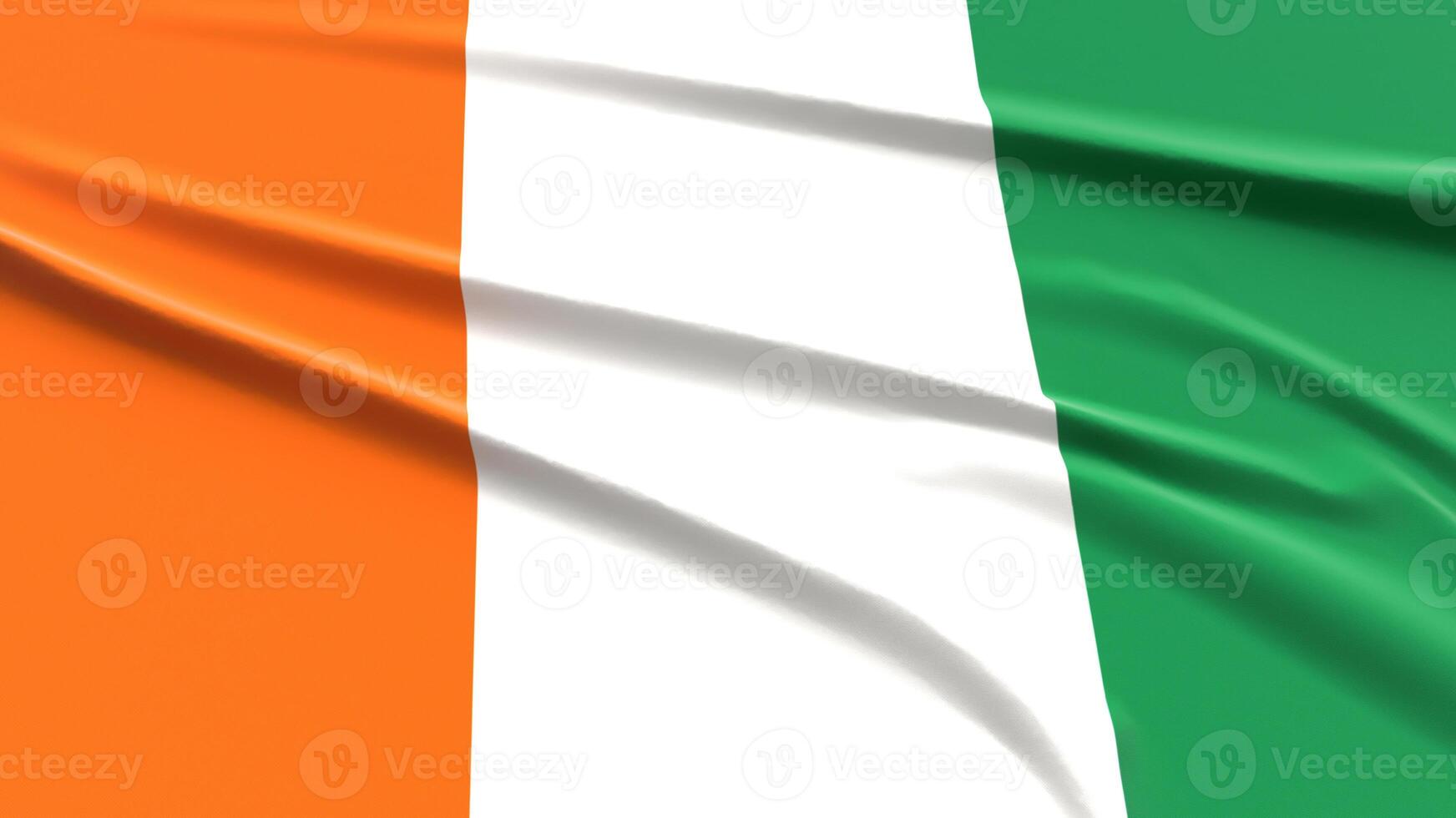 Cote D'Ivoire Flag. Fabric textured Ivorian Flag. 3D Render Illustration. photo