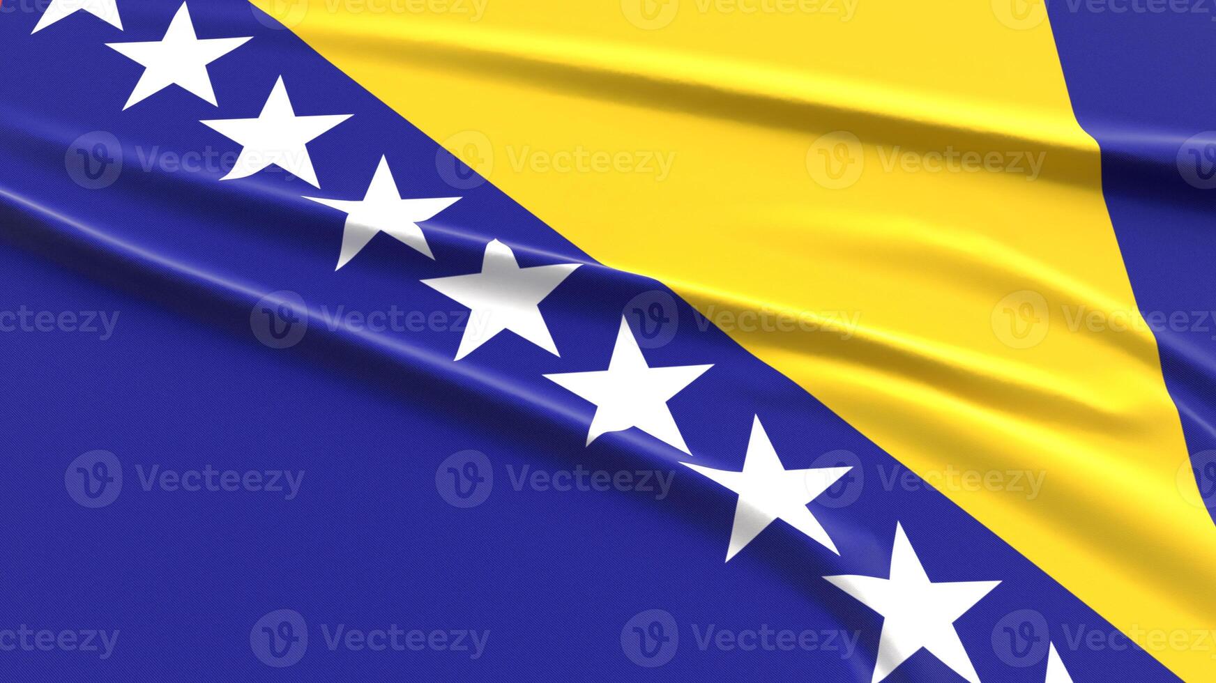 Bosnia Flag. Fabric textured Bosnian Flag. 3D Render Illustration. photo