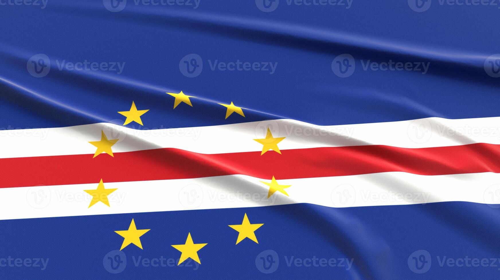 Cape Verde Flag. Fabric textured Cape Verdeans Flag. 3D Render Illustration. photo