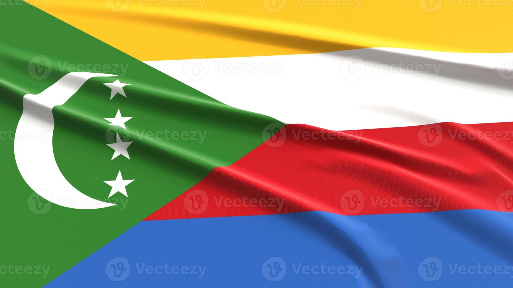 Comoros Flag. Fabric textured Comorians Flag. 3D Render Illustration. photo