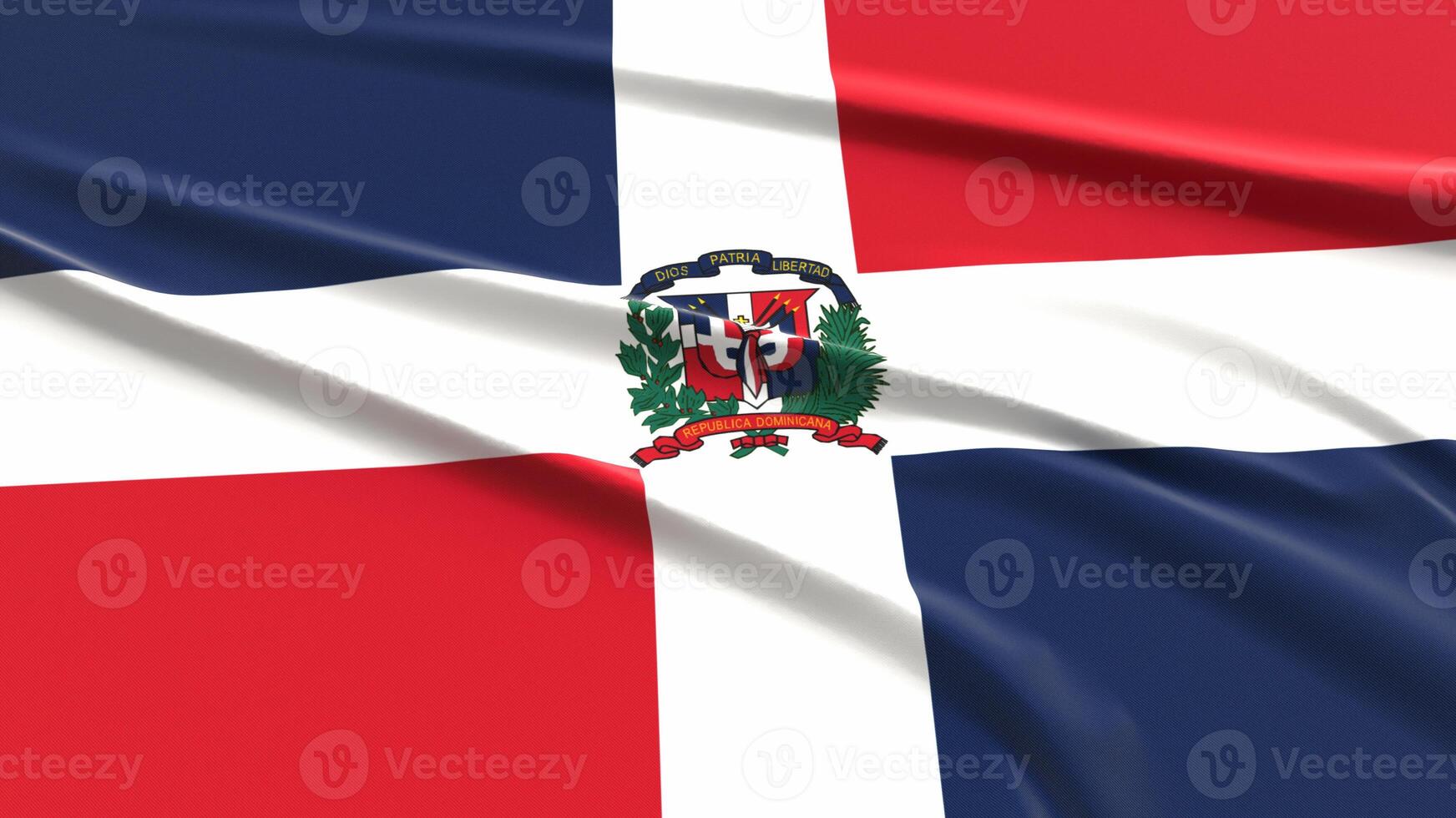 Dominican Republic Flag. Fabric textured Dominican Flag. 3D Render Illustration. photo